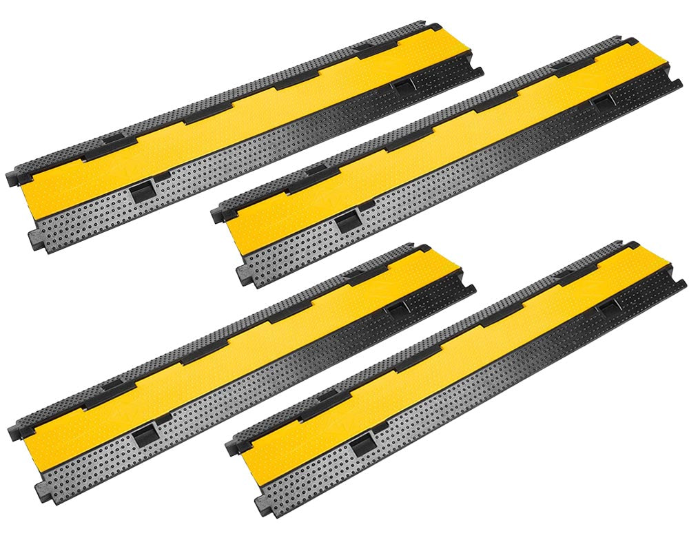 2 Channel Cable Protector Ramp – Heavy Duty Floor Cover with High-Vis Yellow Lid for EV & Outdoor Safety