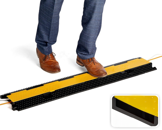 2 Channel Cable Protector Ramp – Heavy Duty Floor Hose Cover with High-Vis Yellow Lid for EV & Events