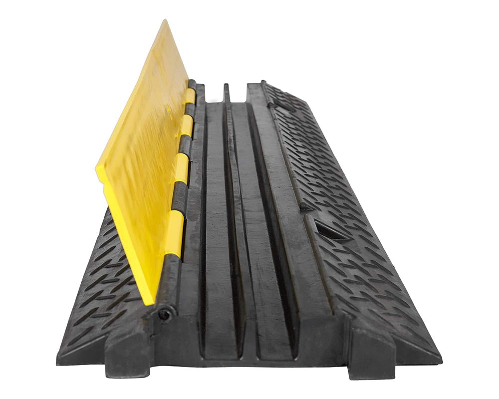 2 Channel Cable Protector Ramp – Heavy Duty Floor Hose Cover with High-Vis Yellow Lid for EV & Events