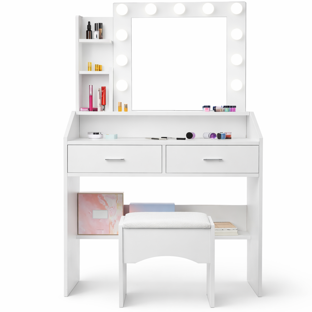 Makeup Vanity with 2 Large Drawers and 3 Storage Shelves, Vanity Table