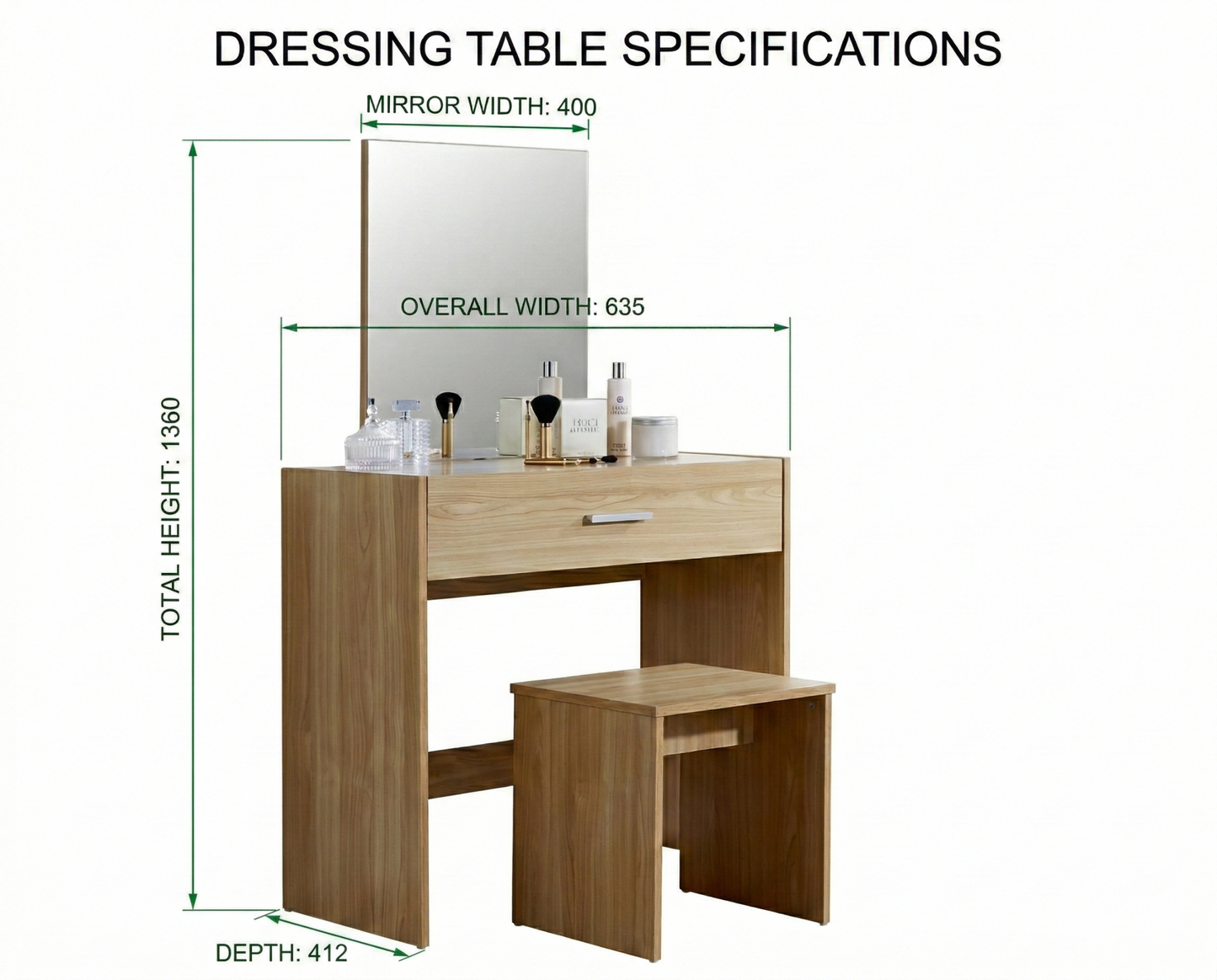 CURA Dressing Table with Stool – Compact Makeup Vanity Desk