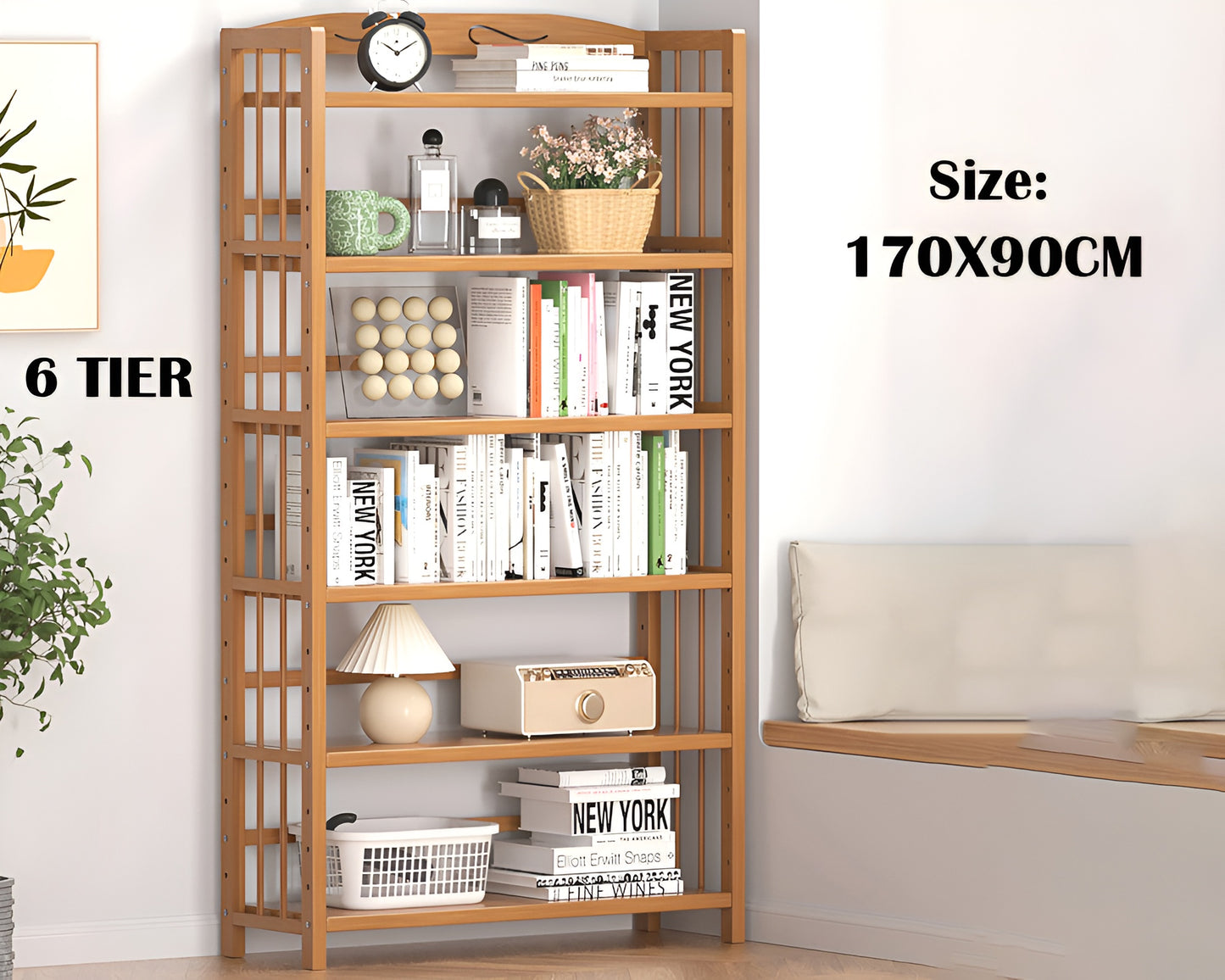 Bookshelf 5 Tier Bookshelf Storage Shelf with Metal Frame