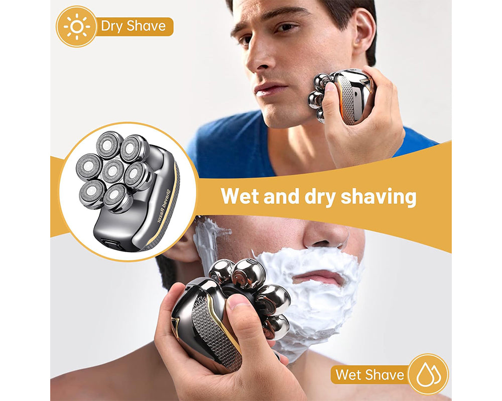 7D Electric Head Shavers for Bald Men - 6 in 1 Waterproof Rechargeable Cordless Head Razor Grooming Kit with 7 Rotary Heads