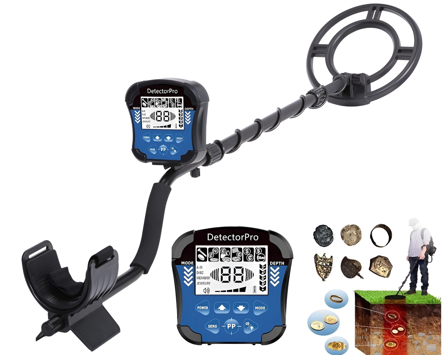 MD8010 Metal Detector with Waterproof Search Coil – Perfect for Beginners and Professionals