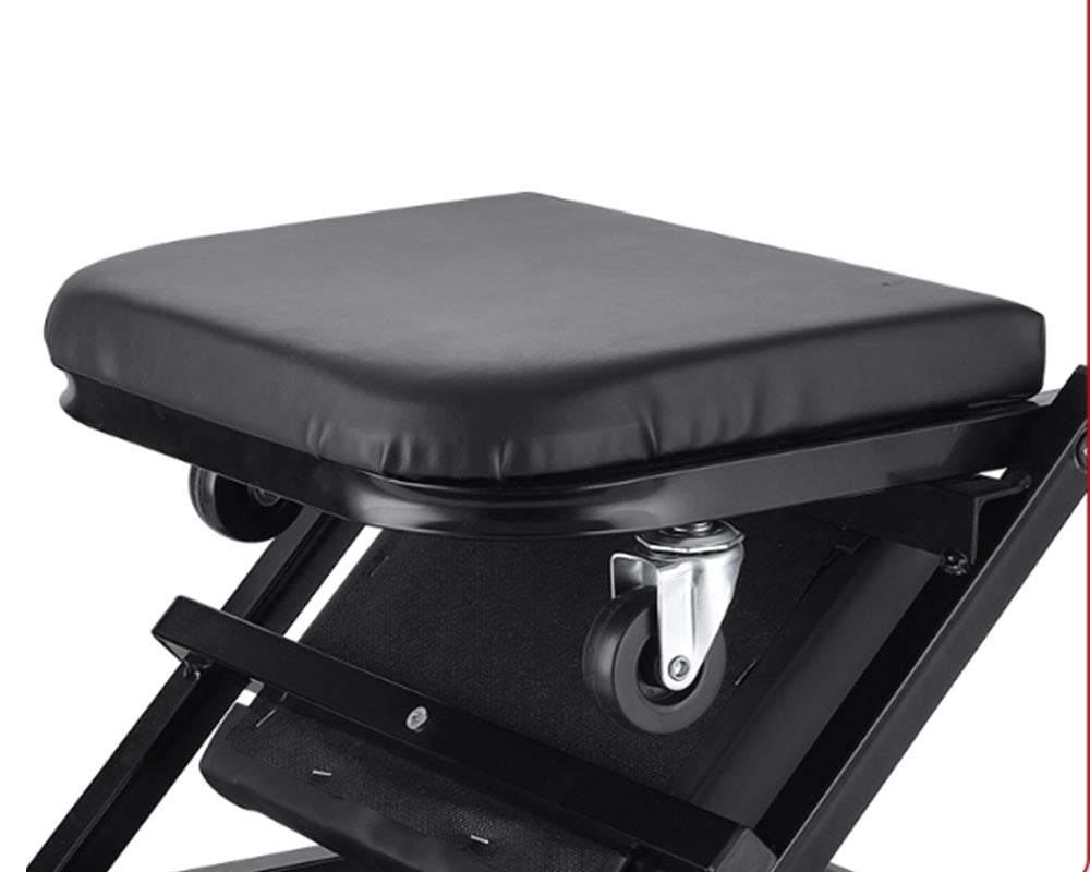 2-in-1 Folding Mobile Mechanics Car Creeper Trolley Chair – PU Padded Seat with Headrest, Portable Foldable for Garage and Workshop Use