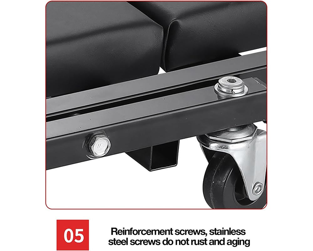 2-in-1 Folding Mobile Mechanics Car Creeper Trolley Chair – PU Padded Seat with Headrest, Portable Foldable for Garage and Workshop Use