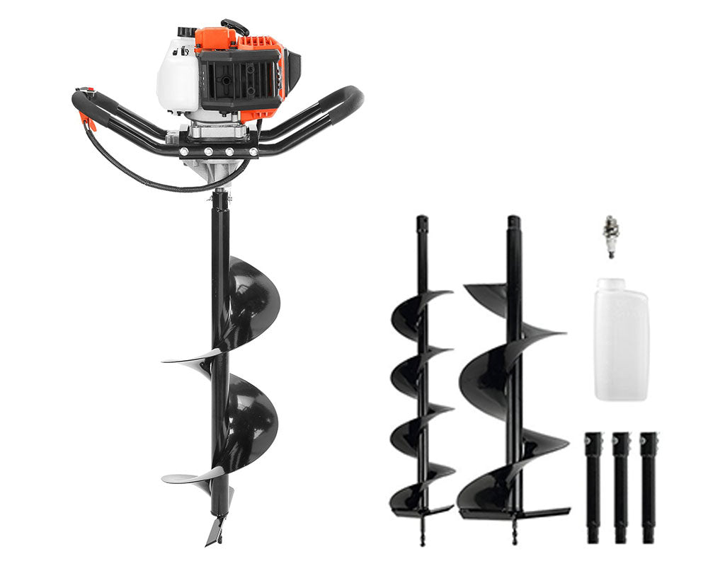 52cc Gas Powered Post Hole Digger – 1450W Earth Auger with 6" and 10" Drill Bits and Extension Rods