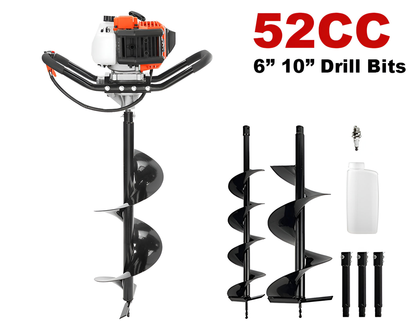 52cc Post Hole Digger – 1450W Petrol Earth Auger with Bits