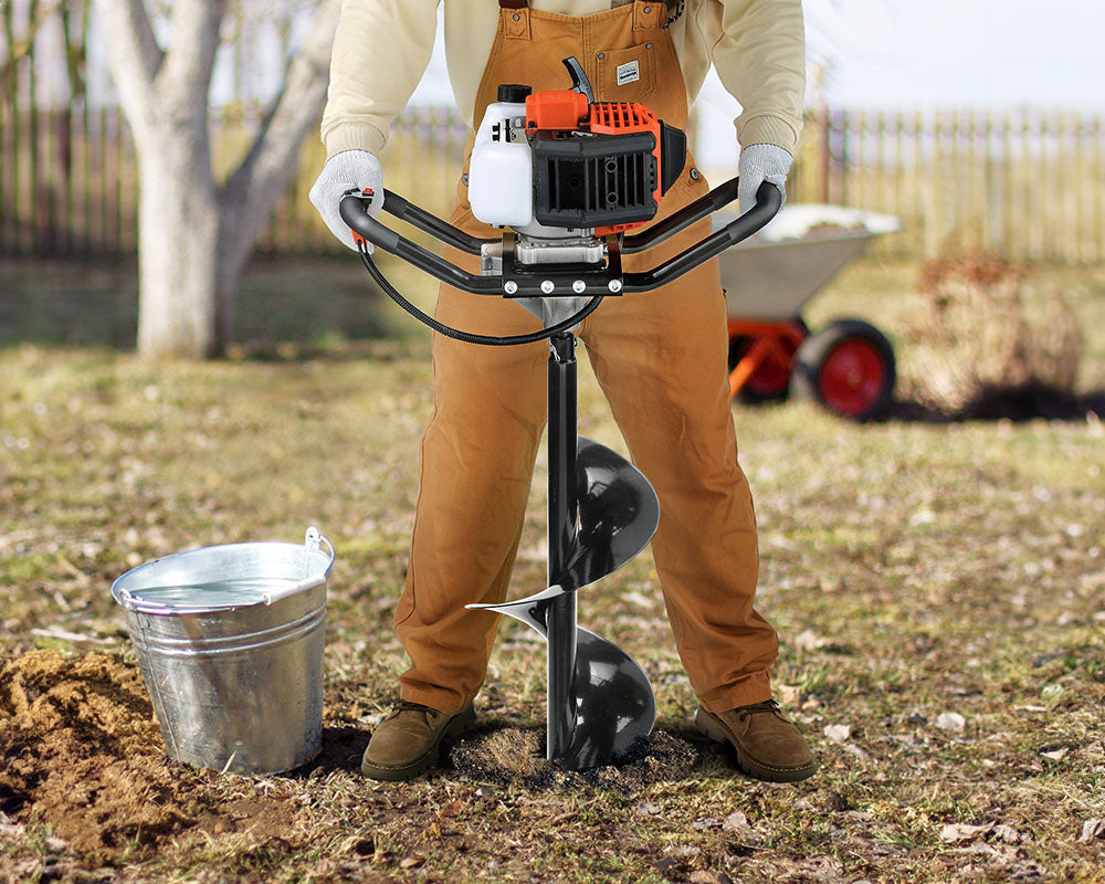 52cc Gas Powered Post Hole Digger – 1450W Earth Auger with 6" and 10" Drill Bits and Extension Rods