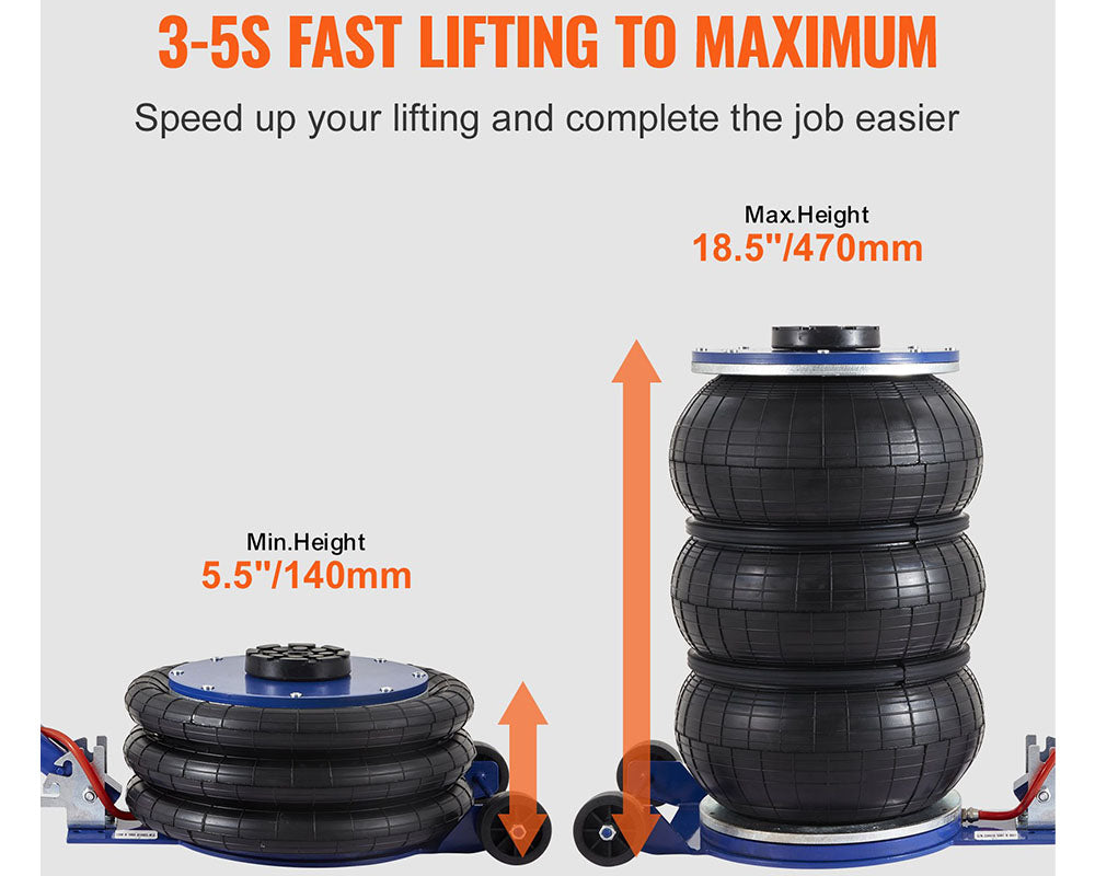 Air Jack Triple Bag Pneumatic Lift Jack with Adjustable Handle for Cars, SUVs, Garage Repairs