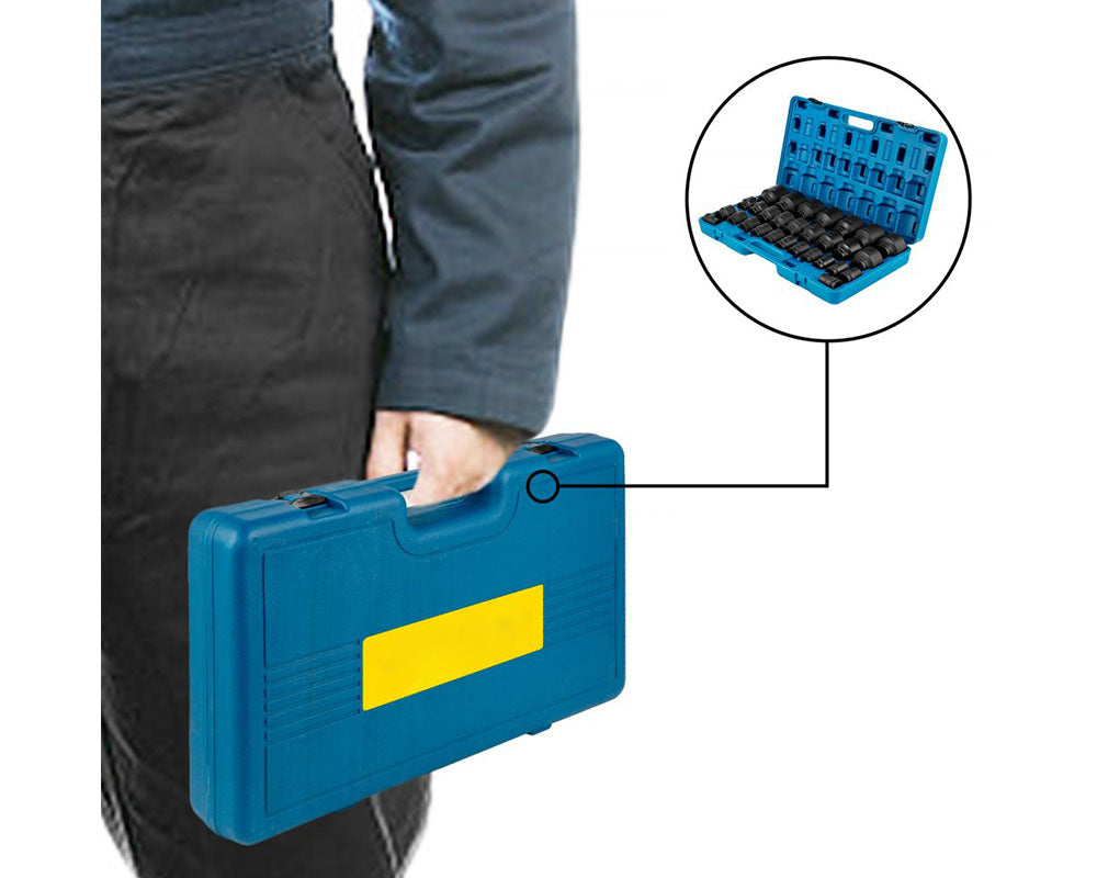 3/4 Inches 29-Piece Impact Socket Set – 6-Point, CR-M0 Construction, Rugged Design, with Storage Cage