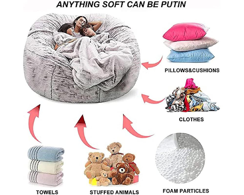 Round Soft Fluffy Bean Bag 180 x 90 cm