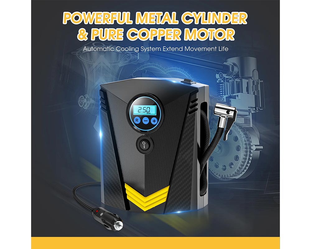 Tire Inflator, Portable Air Compressor for Car – Auto Air Pump with LED Light Gauge