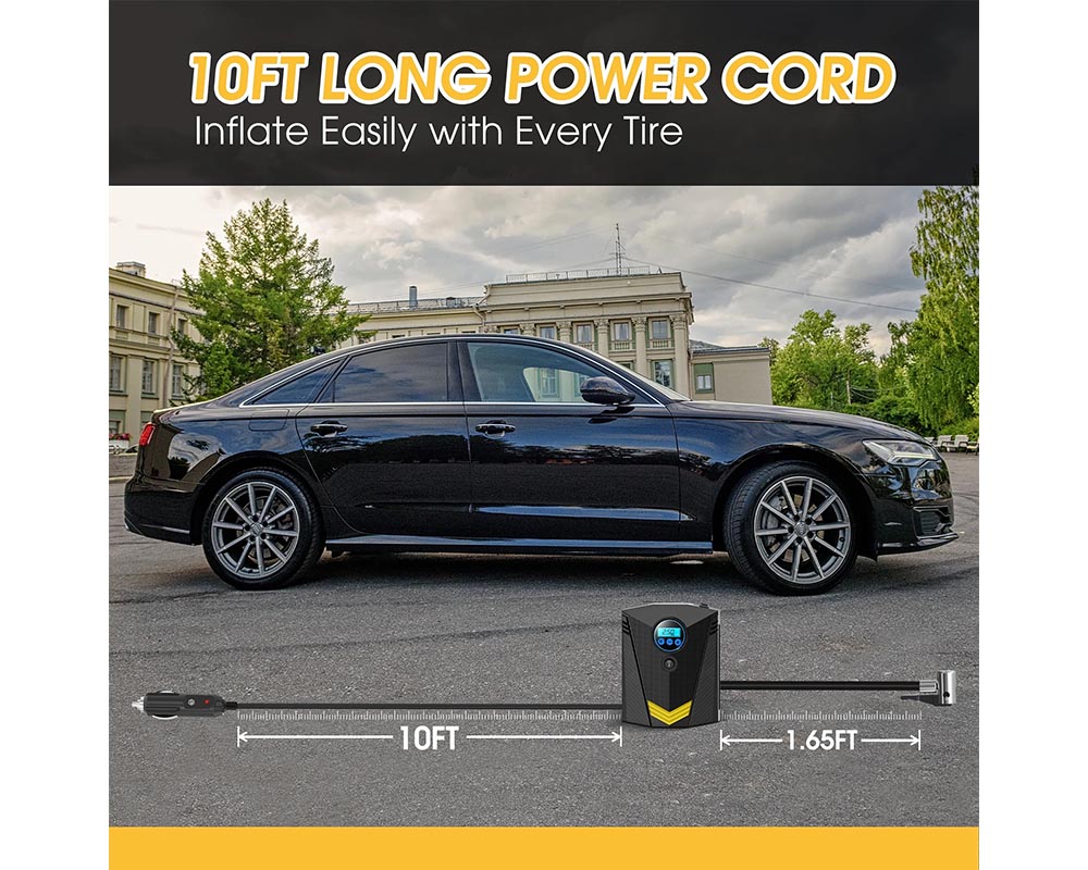 Tire Inflator, Portable Air Compressor for Car – Auto Air Pump with LED Light Gauge