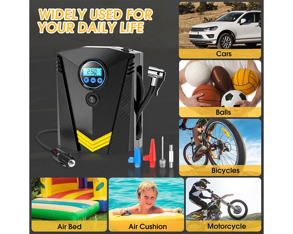 Tire Inflator, Portable Air Compressor for Car – Auto Air Pump with LED Light Gauge