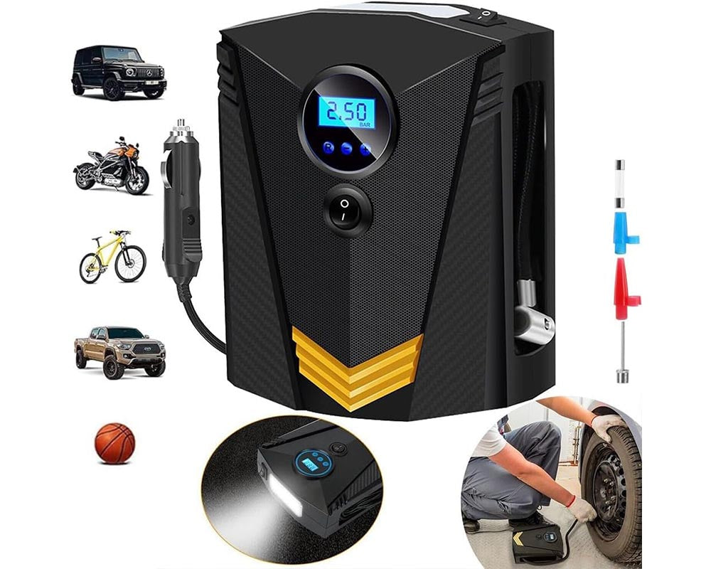 Tire Inflator, Portable Air Compressor for Car – Auto Air Pump with LED Light Gauge