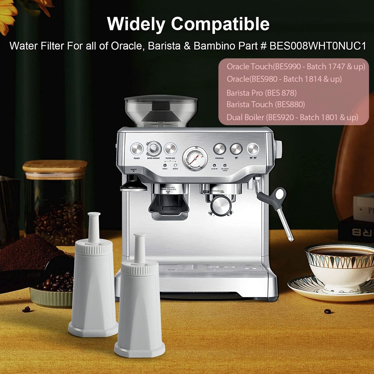 Coffee Machine Water Filter BES008 4 Pack Replacement Water Filters for Espresso Machines