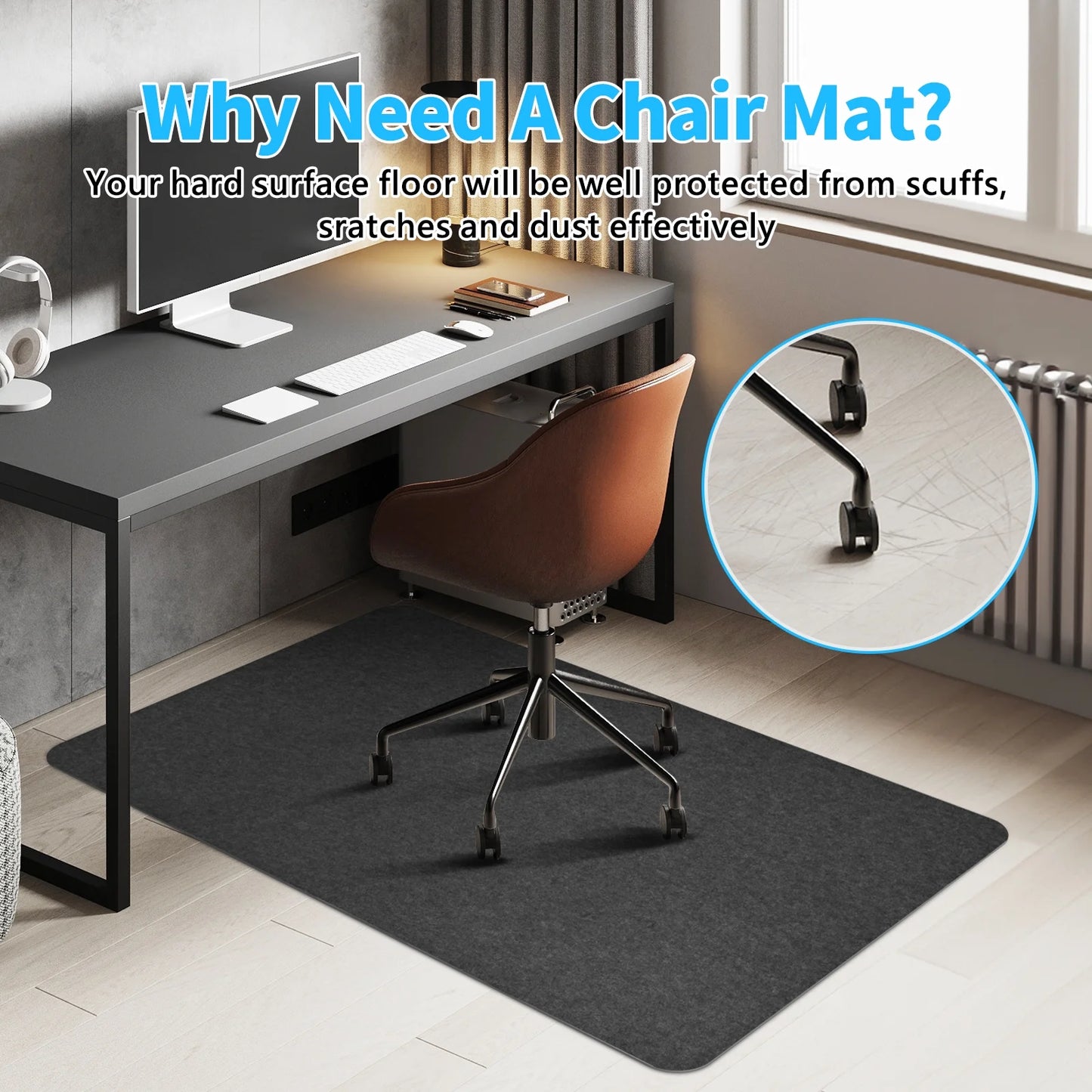 Chair Mat for Hardwood Floor 90X140cm Office Desk Floor Protector (Dark Grey) hard floor chair Mat
