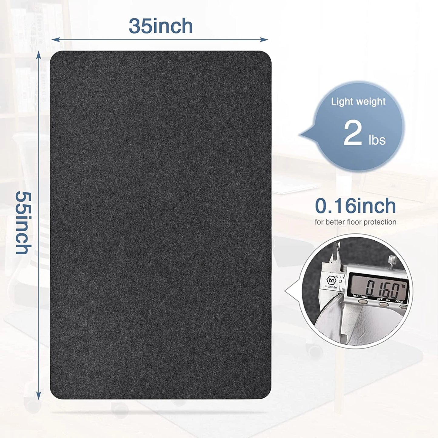 Chair Mat for Hardwood Floor 90X140cm Office Desk Floor Protector (Dark Grey) hard floor chair Mat