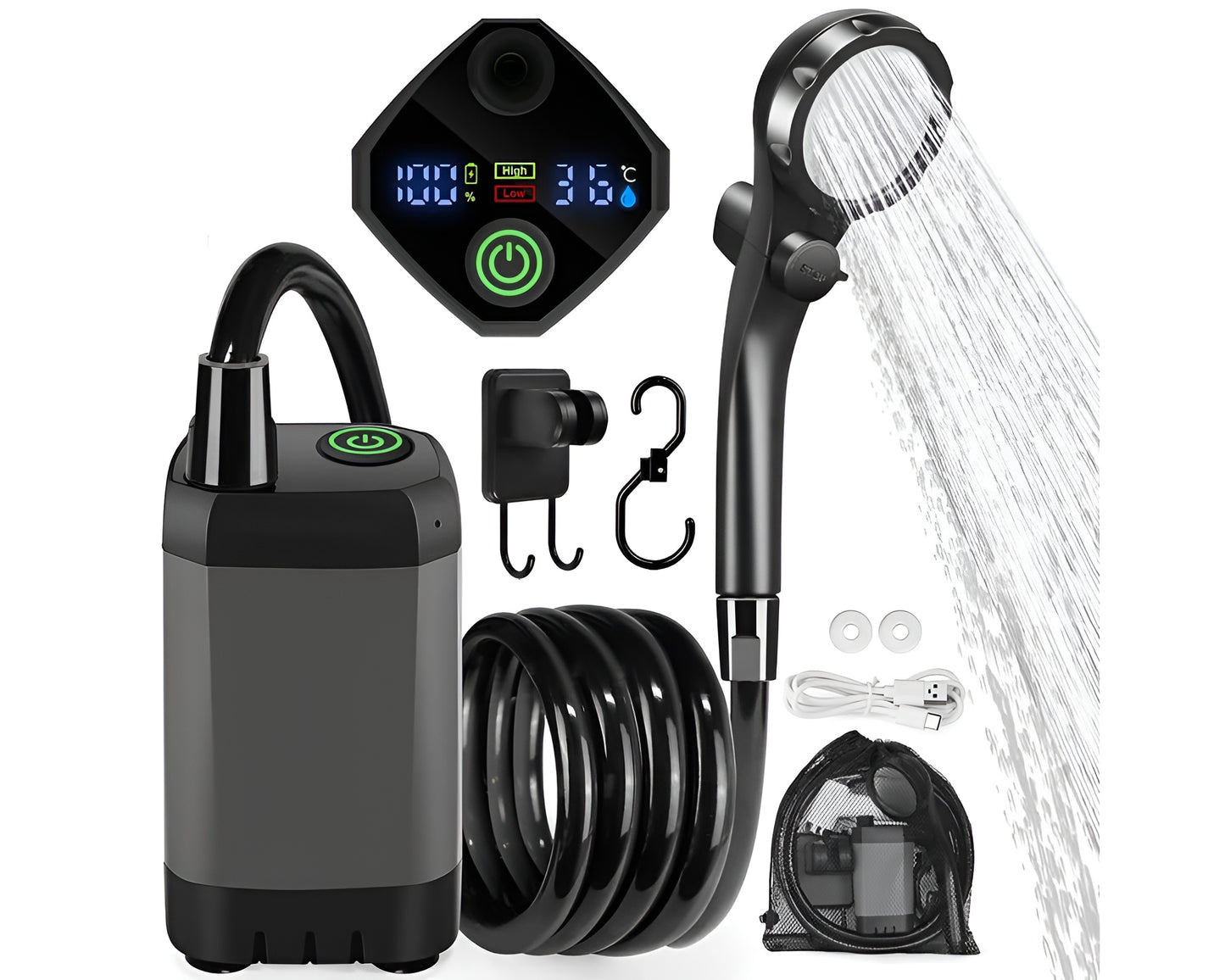 6000mAh Rechargeable Portable Shower Kit for Camping and Outdoor Use