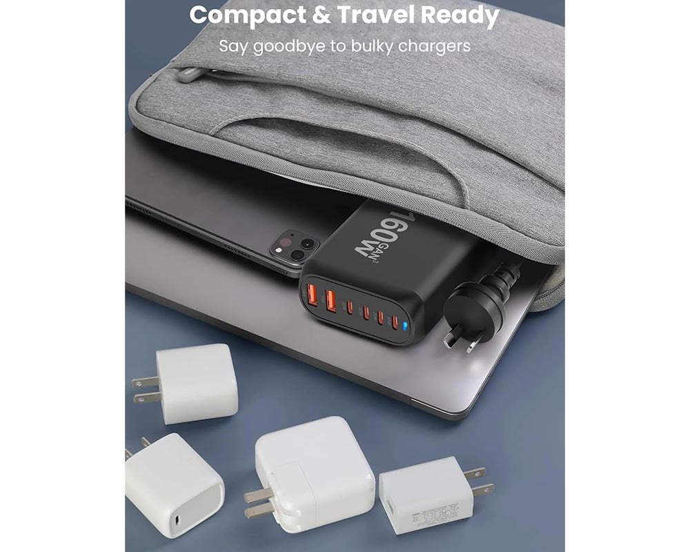 6-Port 160W USB C Charging Station GaN Technology for Faster, Safer Charging