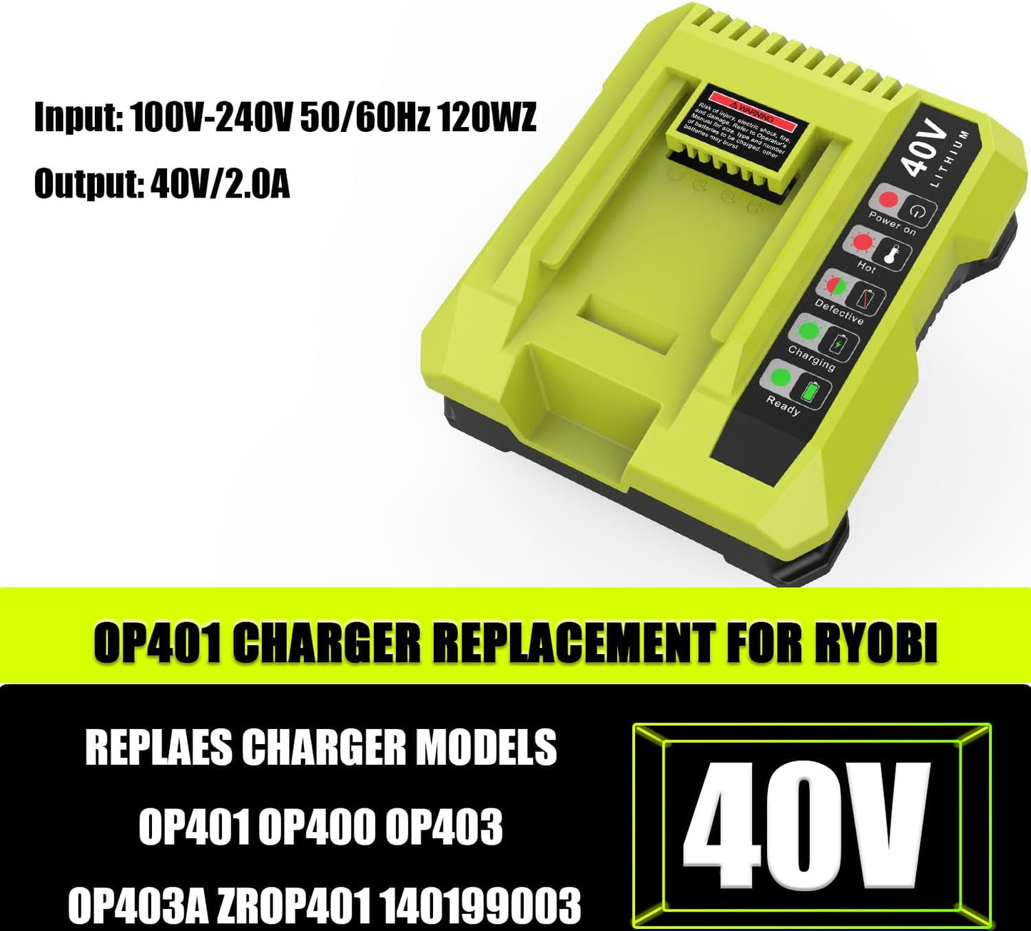 OP401 40V Battery Charger – Compatible with Ryobi 40V Lithium Batteries