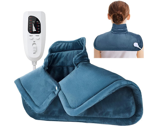 Heating Pad for Neck and Shoulders – Electric Weighted Heating Pad for Back Pain Relief – 6 Heat Settings & 4 Timers – Perfect Christmas Gift for Women, Men, Moms, Dads (Blue)
