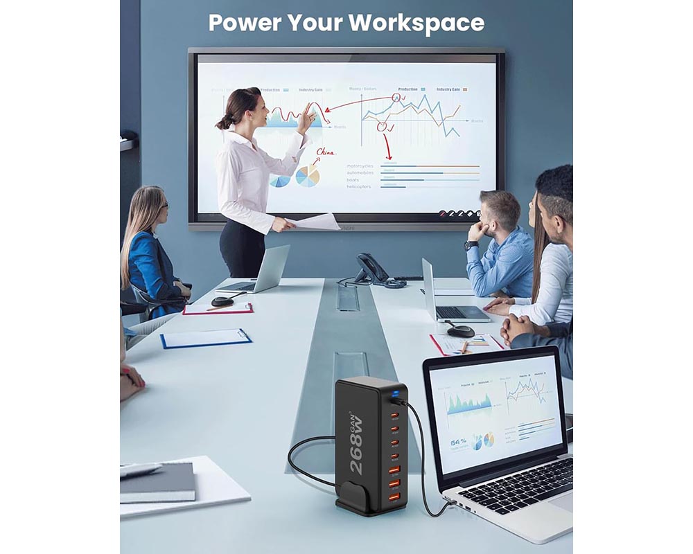 268W USB C Charger, 8 Ports PD Laptop Charging Station USB C Charger