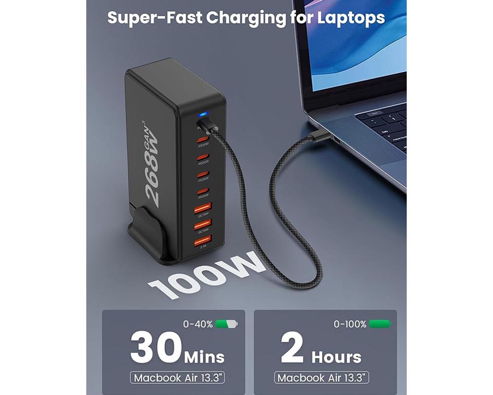 268W USB C Charger, 8 Ports PD Laptop Charging Station USB C Charger