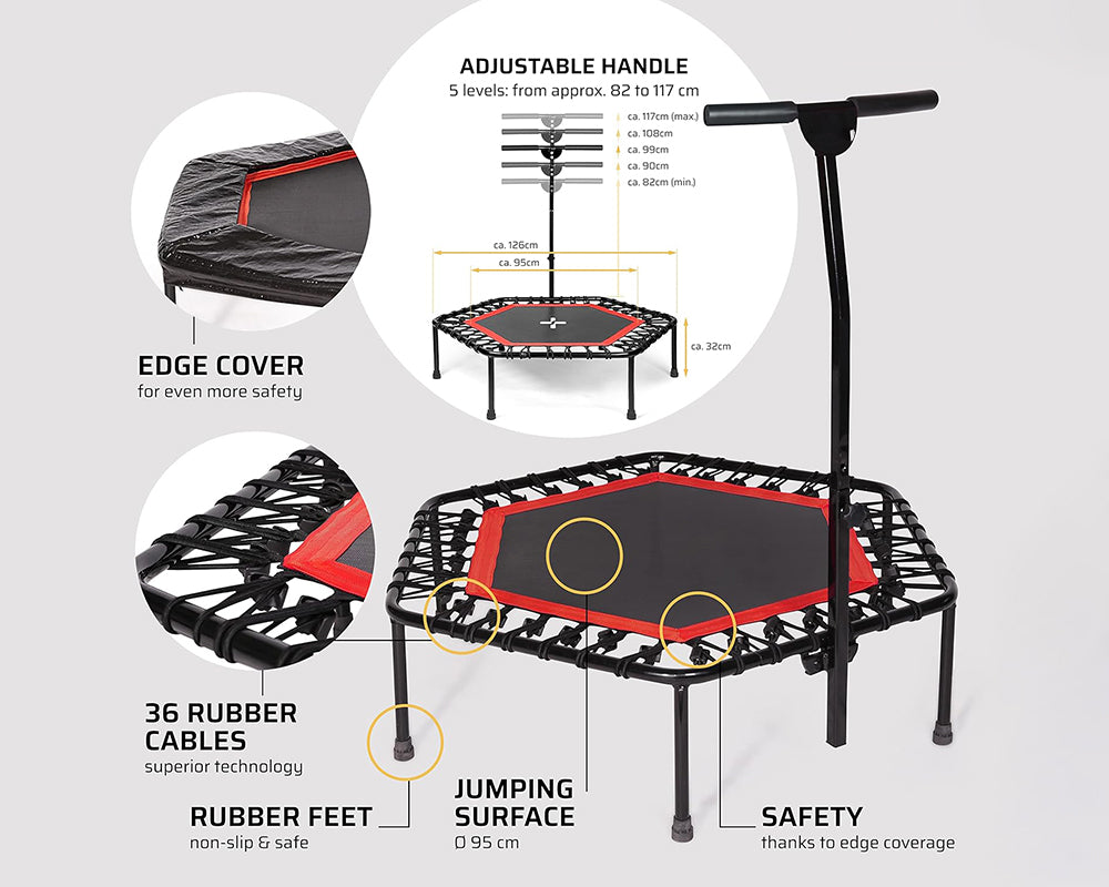51-Inch Indoor Trampoline with Height Adjustable Bar – Red Rebounder for Home Fitness