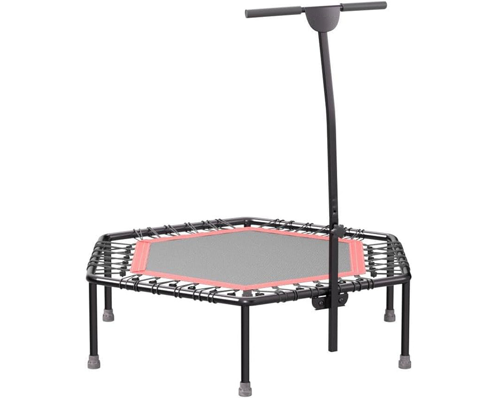 51-Inch Indoor Trampoline with Height Adjustable Bar – Red Rebounder for Home Fitness