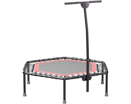 51-Inch Indoor Trampoline with Height Adjustable Bar – Red Rebounder for Home Fitness