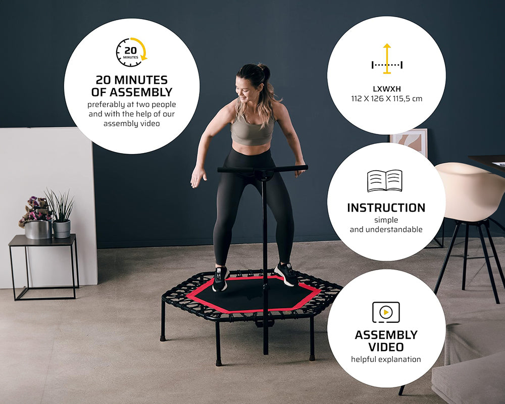 51-Inch Indoor Trampoline with Height Adjustable Bar – Red Rebounder for Home Fitness