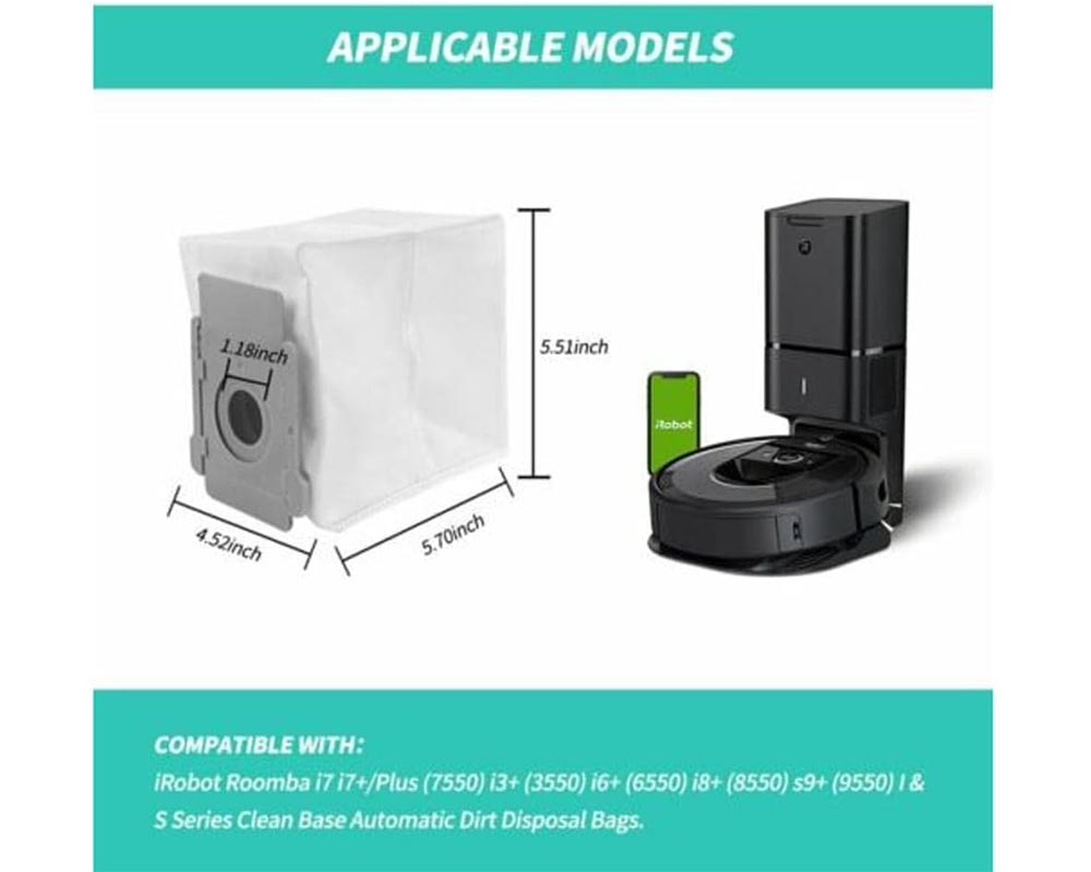 12 Pack Eco-Friendly Disposal Vacuum Dust Bags for iRobot Roomba i7/i7+, E5/E6, and s9 Series Dust Bags for iRobot Roomba
