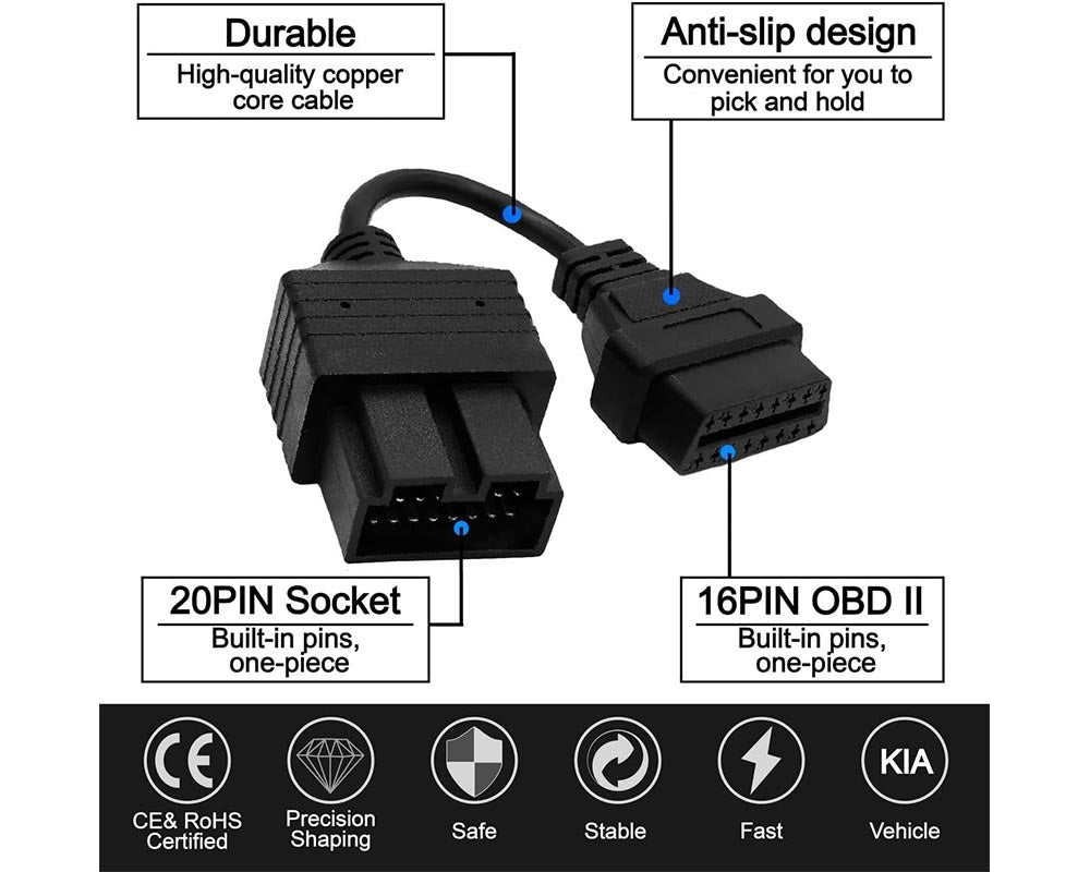 OBD 20-Pin to OBD2 16-Pin Adapter Cable for Kia Diagnostic Tool Connector Kia OBD Adapter