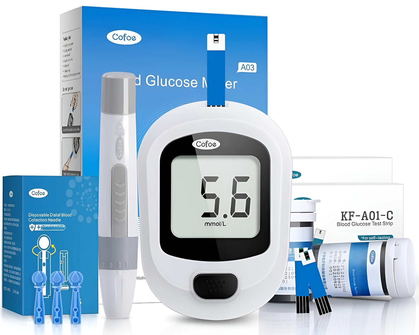 Cofoe Glucose Monitors Kit – 50 Test Strips, Lancets, and Glucometer for Accurate Blood Sugar Measurement