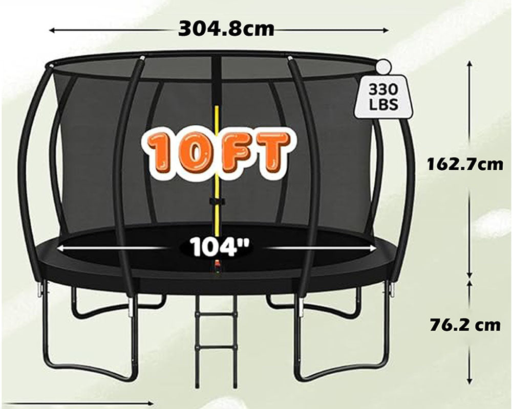 10FT Recreational Trampoline with Enclosure Net and Ladder