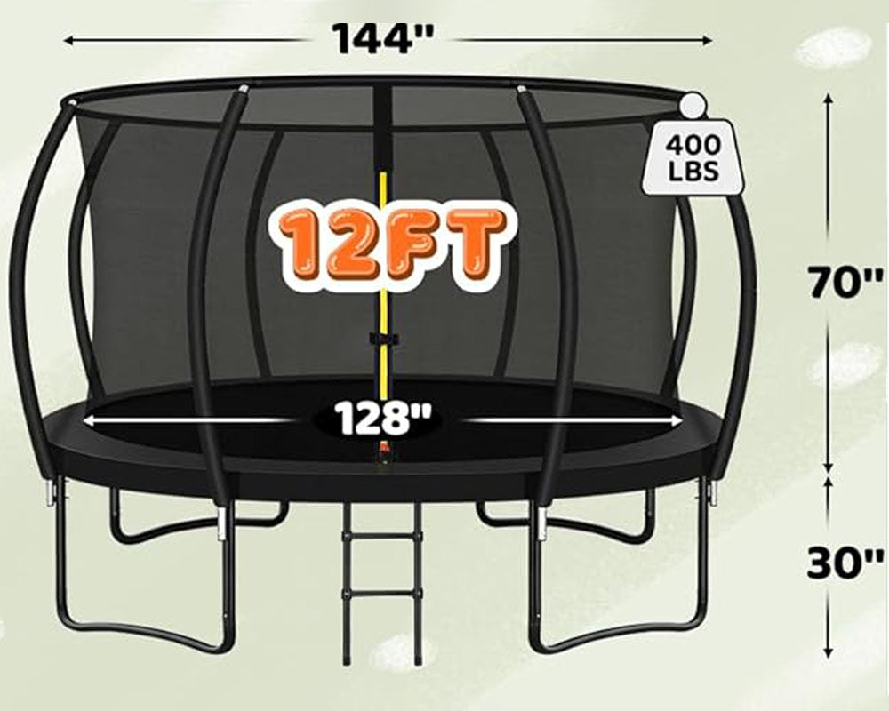 Recreational 12FT Trampoline with Enclosure Net and Ladder