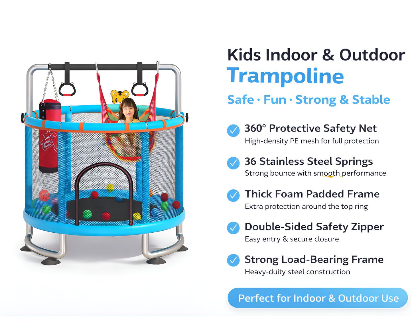 1.2m Children's Trampoline with 360-Degree Circular Armrest & Horizontal Bar – Indoor & Outdoor Fun