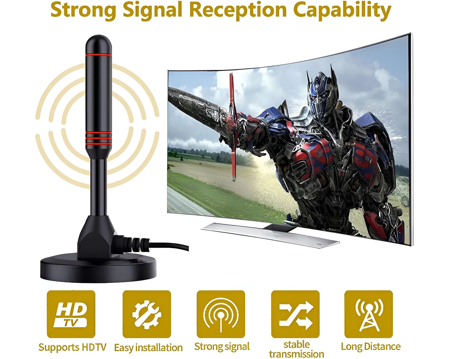 Digital TV Antenna DVB-T2 – Portable Indoor/Outdoor HDTV Antenna with Magnetic Base and 16.4ft Cable