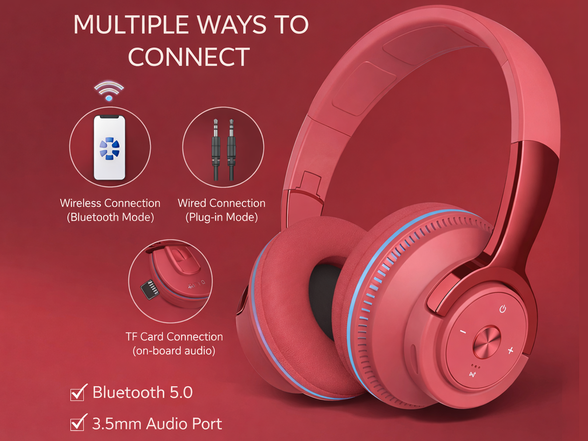 Wireless On-Ear Headphones – Upgrade Bass HiFi Stereo, Foldable, Noise-Isolating Headset with Microphone & Volume Control