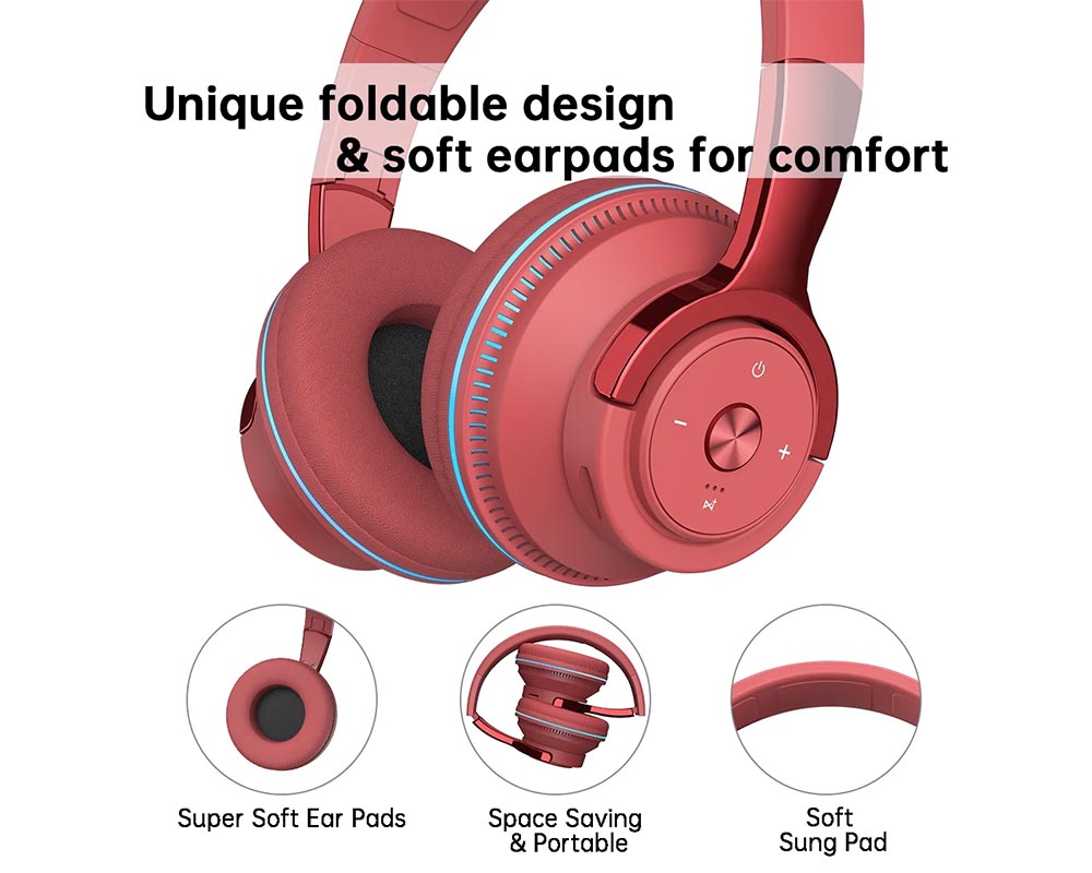 Wireless On-Ear Headphones – Upgrade Bass HiFi Stereo, Foldable, Noise-Isolating Headset with Microphone & Volume Control