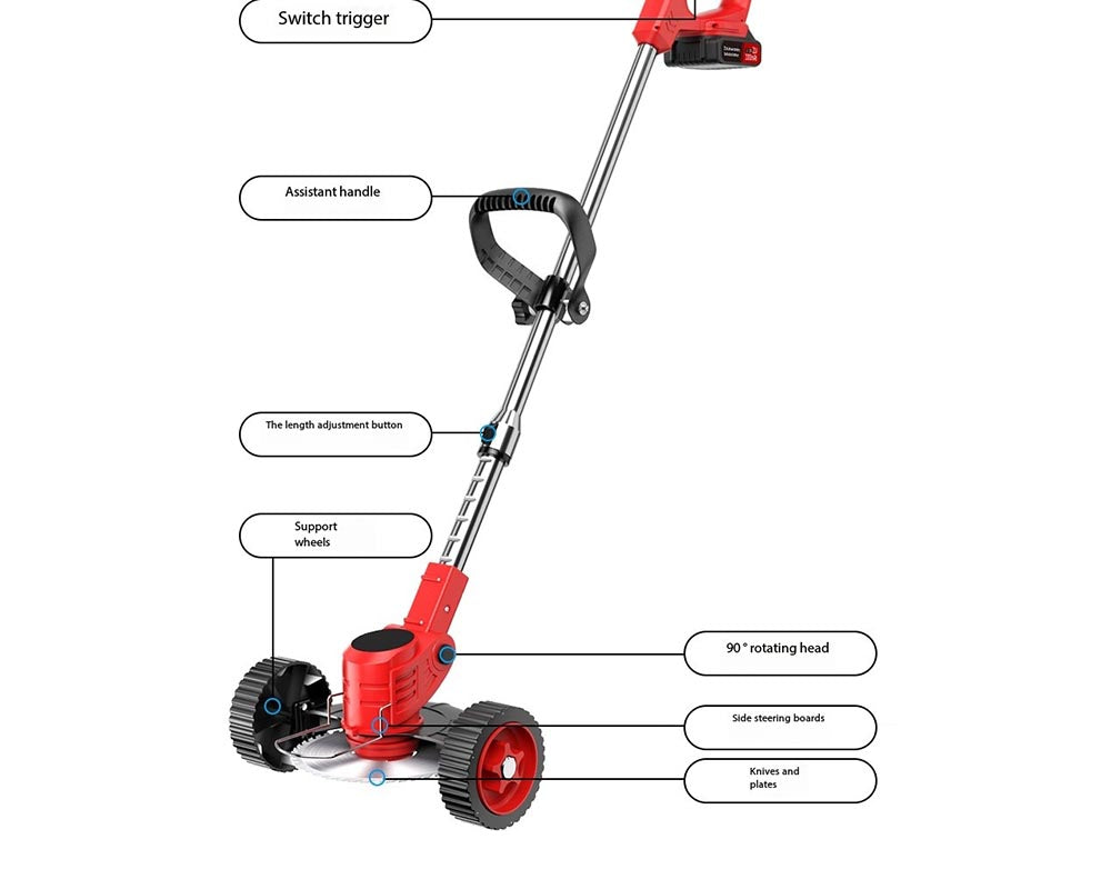 Rechargeable Grass Mower – High Power, Ultra Fast Rechargeable, Adjustable, Electric Lawn Mower for Lawn, Fields, Weeds, Agriculture, Home Use