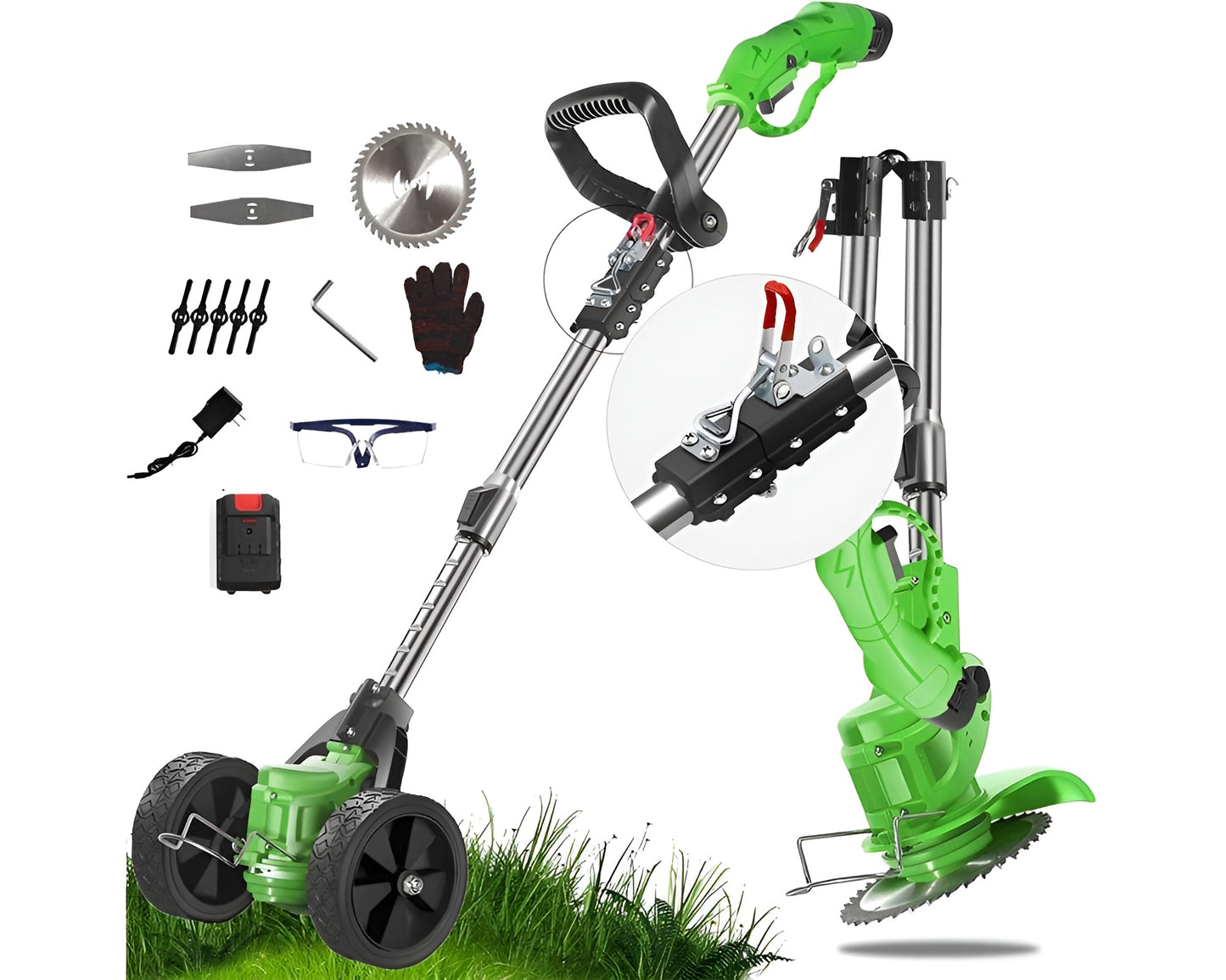 Foldable Cordless Strimmer 21V Electric Lawn Trimmer Adjustable Telescopic Grass Cutter