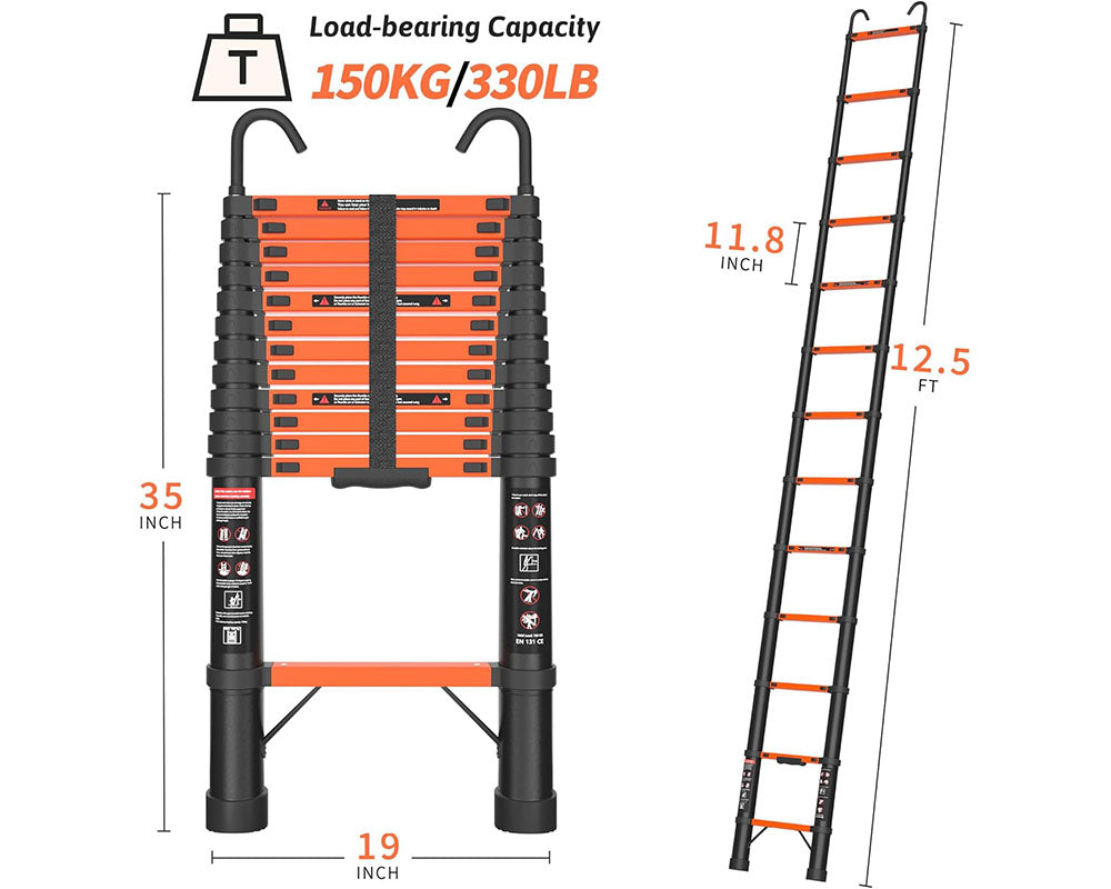 3.8M Telescoping Ladder with Hooks – Compact, Portable, and Multi-Purpose
