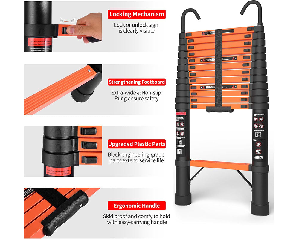 3.8M Telescoping Ladder with Hooks – Compact, Portable, and Multi-Purpose