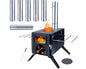 Portable Camp Wood Stove with Titanium Surface and Heat-Resistant Glass