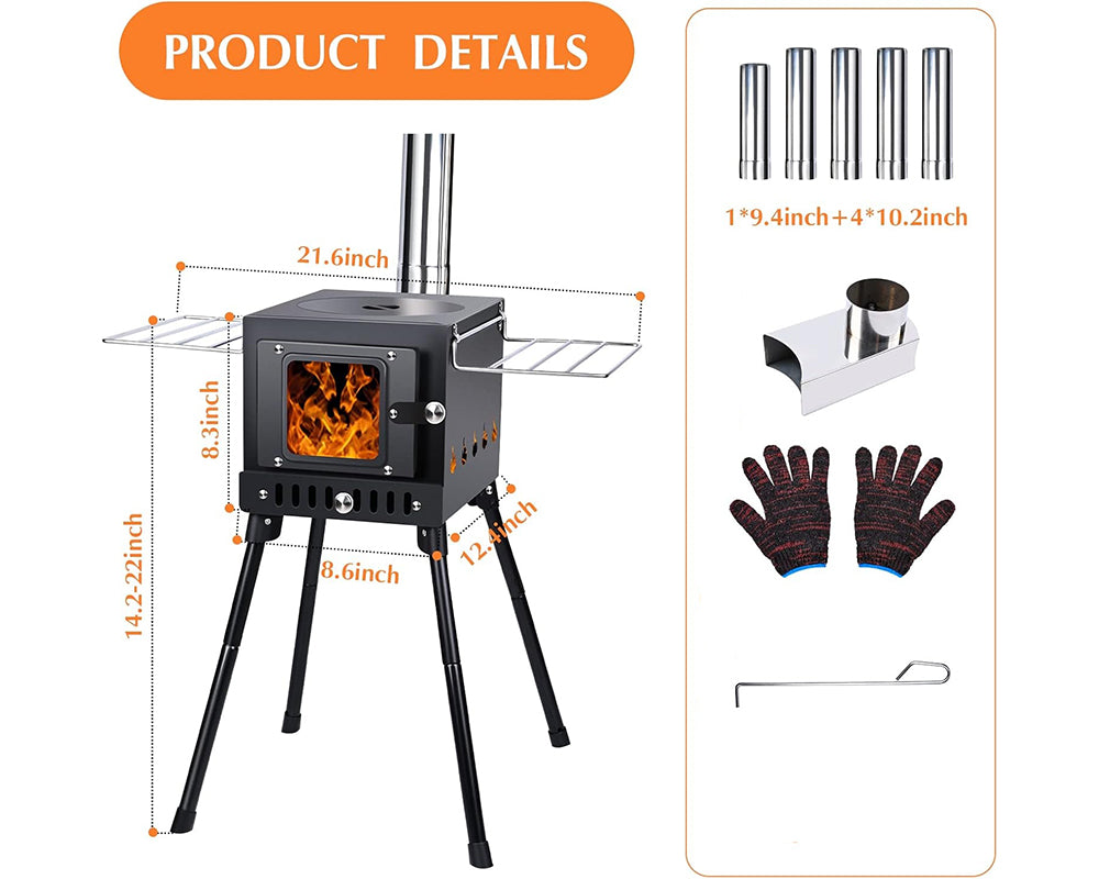 Portable Wood Stove - Wood Burning Stove for Outdoor Cooking, Heating, and Ice Fishing
