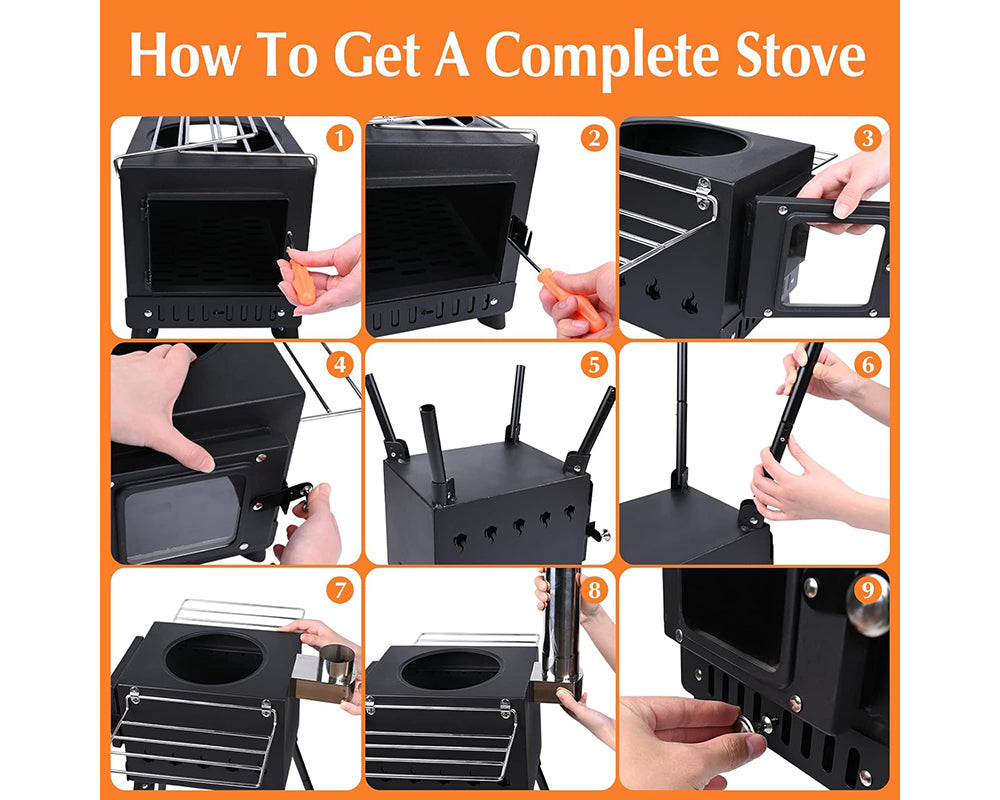 Portable Wood Stove - Wood Burning Stove for Outdoor Cooking, Heating, and Ice Fishing