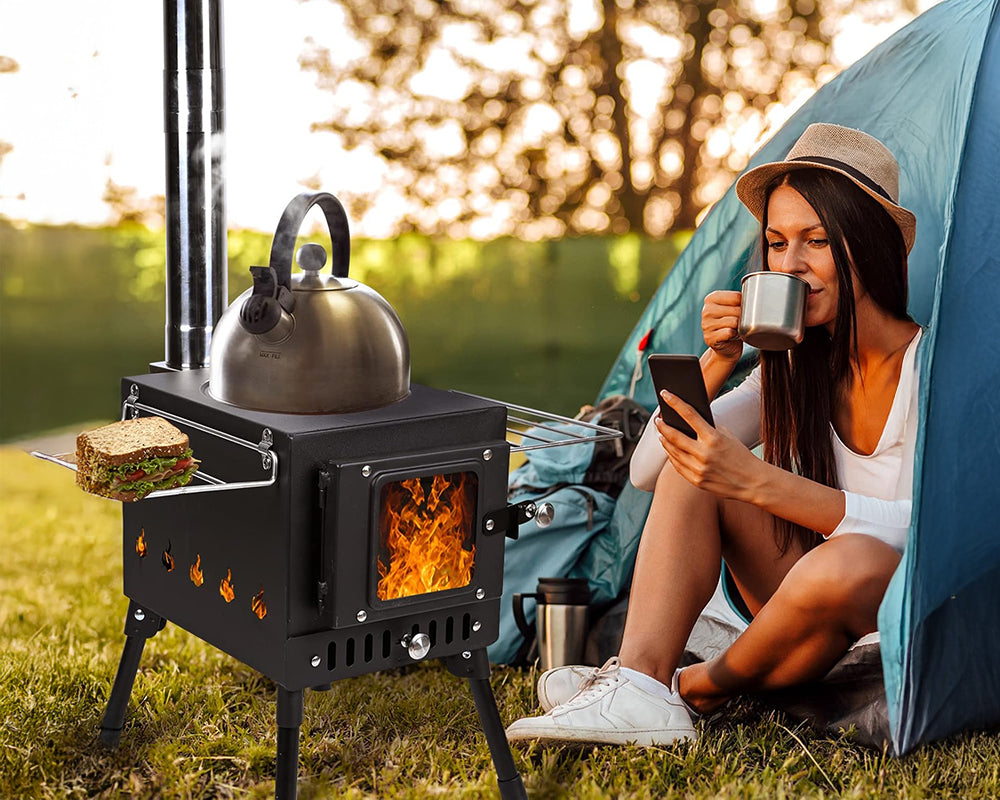 Portable Wood Stove - Wood Burning Stove for Outdoor Cooking, Heating, and Ice Fishing